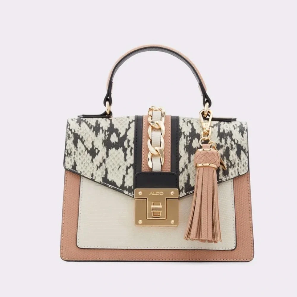 Aldo Martis Snakeskin Neutral Top Handle Handbag Purse NO CROSSBODY STRAP - Picture 1 of 10